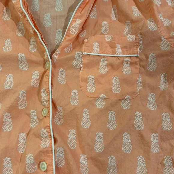 JCrew neon orange with white pineapple print pajamas Sz L - Picture 6 of 7
